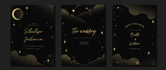 Canvas Print - Elegant invitation card design vector. Luxury wedding card with firework, glitter spot texture on dark background. Design illustration for cover, poster, wallpaper, gala, VIP, happy new year.