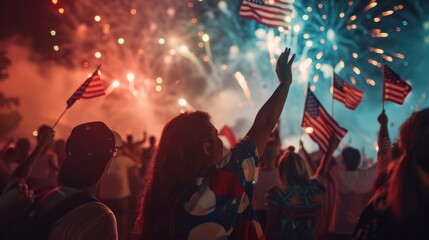 People celebrating 4th of July, watching fireworks. Concept for Independence day in United States of America