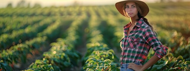 Wall Mural - Woman farmer with vegetables in the field. Selective focus.