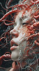 Poster - A Visually Striking Digital Painting of a Woman's Face Engulfed by an Intricate Alien Brain Structure,Blending Realism and Surrealism