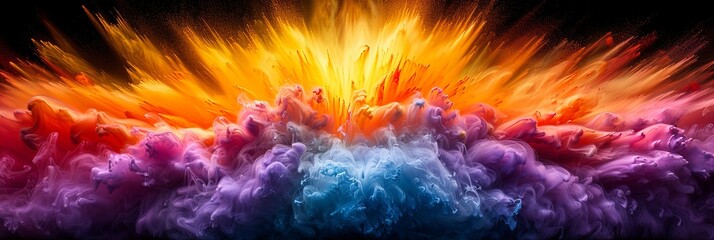 Wall Mural - A colorful explosion of light and color, with a bright orange sun in the center