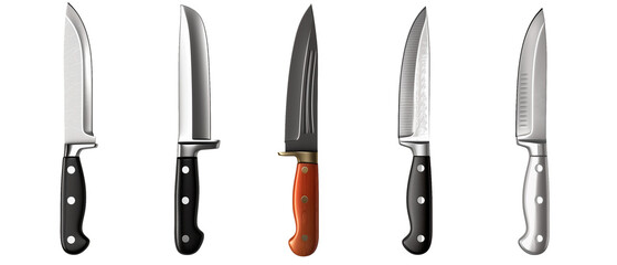 Set of 5 Realistic Mini Knives with Unique Designs, Isolated on White Background