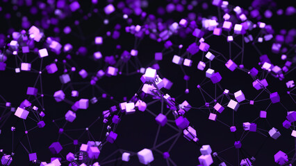 Wall Mural - abstract animation of waves made of cubes and grid. design. colored cubes moving in waves in common 