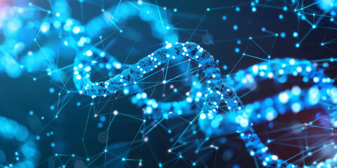 Poster - Medical technology harnesses DNA double helix with bioinformatics genetic engineering nanotechnology. Concept Biomedical Engineering