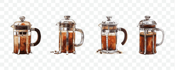 French press coffee watercolor transparent isolated vector