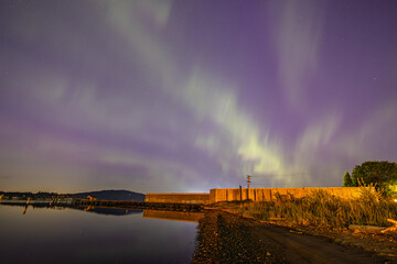 Wall Mural - northern lights over the marina