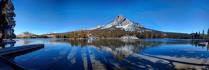 Wall Mural - blue sky ,clean sky, coastline, panorama, aspect ratio 3:1, panoramic, mountain, snow