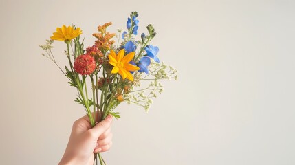 Wall Mural - a hand holding summer flowers