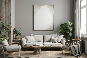 Wall Mural - Scandinavian style living room interior gray wall tone. interior mockup.3d rendering.