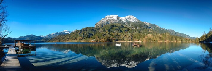 Wall Mural - blue sky ,clean sky, coastline, panorama, aspect ratio 3:1, panoramic, mountain, snow