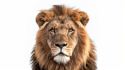 Wall Mural - Portrait of a Male adult lion looking at the camera, Panthera leo, isolated on white