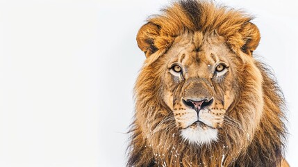 Wall Mural - Portrait of a Male adult lion looking at the camera, Panthera leo, isolated on white