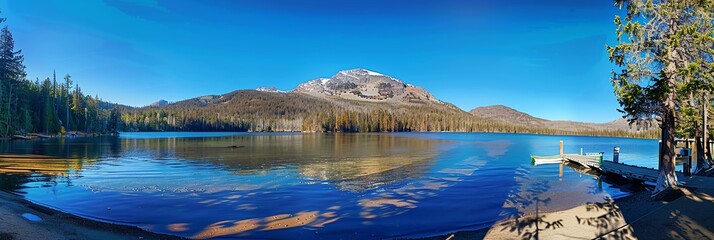 Wall Mural - blue sky ,clean sky, coastline, panorama, aspect ratio 3:1, panoramic, mountain, snow