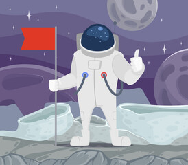 Wall Mural - astronaut space background with cosmonaut holding red flag
