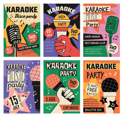 Sticker - Karaoke placard. Music poster with place for text music show invitation recent vector banners