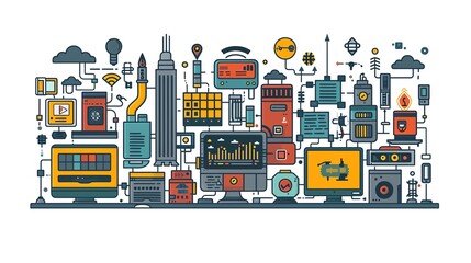 Innovation flat design front view technology theme cartoon drawing Monochromatic Color Schemel,