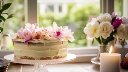 Wall Mural - Homemade birthday cake in the English countryside house, cottage kitchen food and holiday baking recipe idea