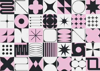 Wall Mural - set of neomodern geometric shapes. brutalism, futuristic, memphis pattern ackground. collection of b