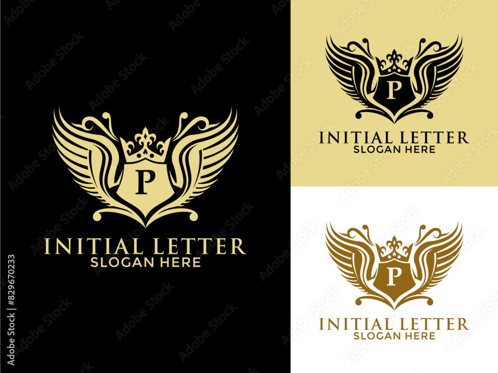 Luxury royal wing Letter P Logo vector, Luxury wing crown emblem ...