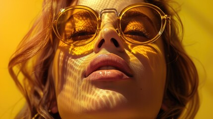 Wall Mural - Close-up of a woman wearing stylish sunglasses, perfect for fashion or summer concepts