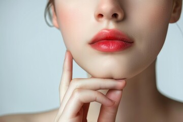 Poster - Close up of a woman with red lipstick. Perfect for beauty and fashion concepts