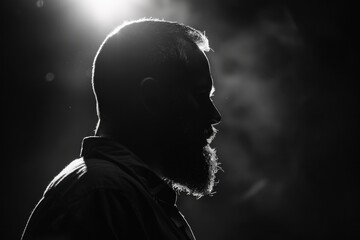 Sticker - Black and white photo of a man with a beard. Suitable for various projects