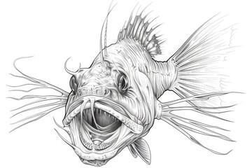 Poster - A detailed drawing of a fish with its mouth wide open. Perfect for educational materials or marine-themed designs