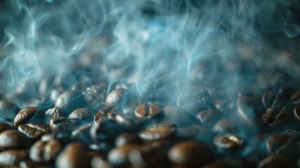 Wall Mural - Fresh coffee beans on a wooden table, perfect for coffee shop promotions