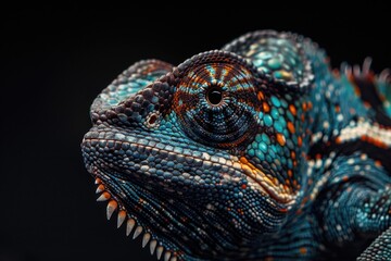 Sticker - Detailed close-up of a chameleon lizard's head, perfect for nature and animal themes