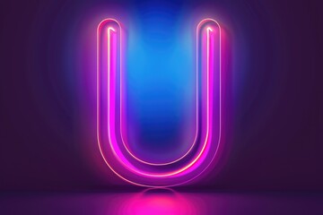 Wall Mural - bright neon letter u on a dark black backdrop. great for graphic design projects