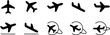 © thebeststocker - Plane icon set. Flight transport symbol. Airplane icon vector. Travel flat illustration. Travel symbol. Vector EPS 10
