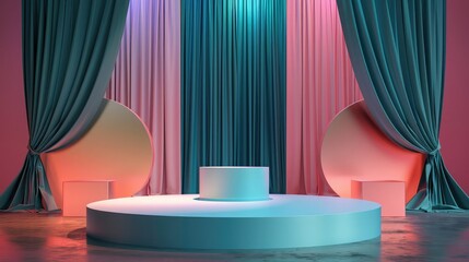 cylindrical pedestal podium Geometric platform abstract cylindrical pedestal podium rendering, Product display presentation. age podium with lighting, Stage Podium Scene with for Award