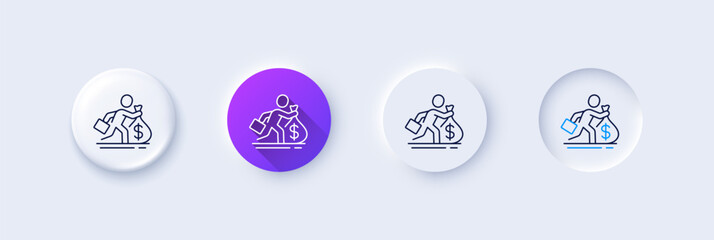 Wall Mural - Salary line icon. Neumorphic, Purple gradient, 3d pin buttons. Business wages sign. Cash money bribe symbol. Line icons. Neumorphic buttons with outline signs. Vector