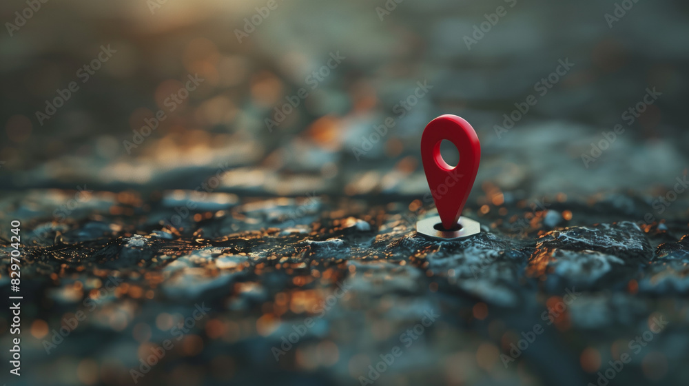 A red pin is placed on a map, indicating a specific location. Concept ...