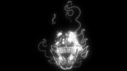 Sticker - tyrannosaurus rex skull in white line on black background