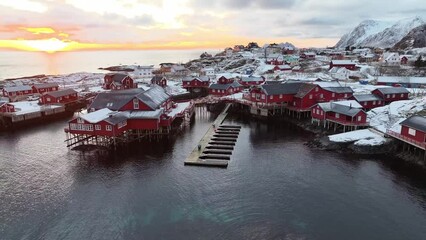 Wall Mural - Aerial view of Lofoten Islands beautiful landscape during winter