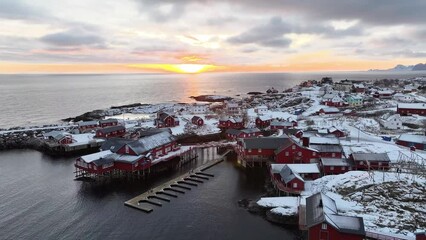 Wall Mural - Aerial view of Lofoten Islands beautiful landscape during winter