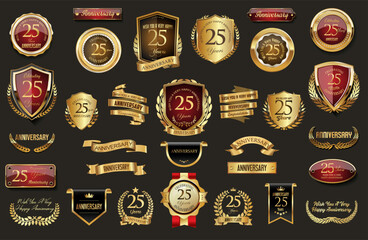 Wall Mural - Collection of  Anniversary gold laurel wreath badges and labels vector illustration