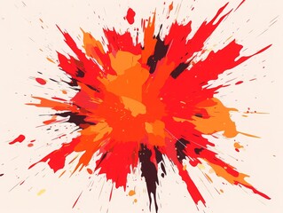 Wall Mural - Abstract vibrant orange and red paint splatter on light beige background, dynamic art with energetic explosion effect.