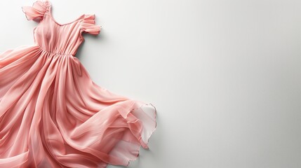 Beautiful pink dress on white background with copy space