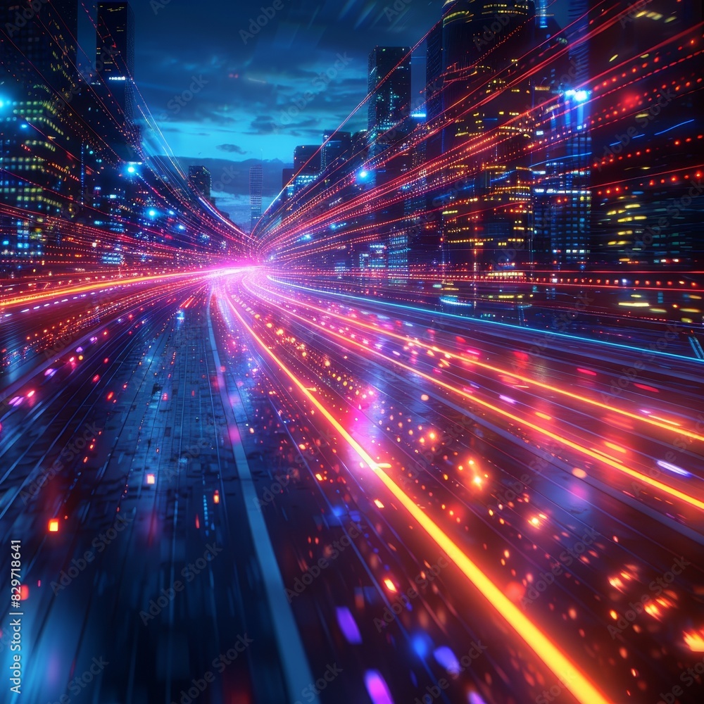 Energy pulsing through a cybernetic network illustrated on a computer graphic, symbolizing the flow of information and innovation