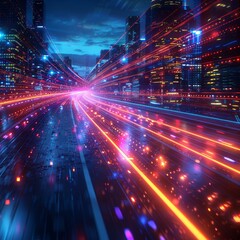 Energy pulsing through a cybernetic network illustrated on a computer graphic, symbolizing the flow of information and innovation
