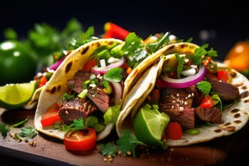 Poster - A rustic wooden table complements the perfection of chicken avocado tacos.