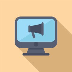 Sticker - Modern flat design icon featuring a computer monitor with a loudspeaker symbol, on a beige background