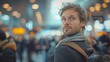 © Piyawat - Airport s heart: lone figure, silhouette in crowd. Jacket, bag speak of journeys. Blurred backdrop, a symphony of lights, whispers, embodies travel's essence.
