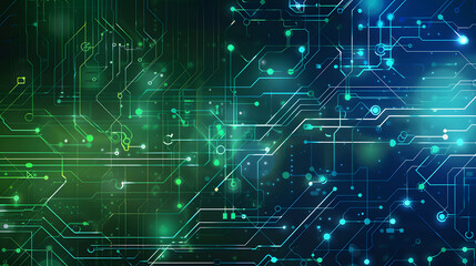 Wall Mural - digital technology banner green blue texture background. generative ai.