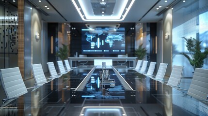 A high-tech conference room for investment strategy sessions.