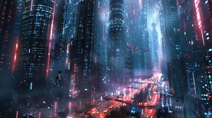 Wall Mural - Concept art of a futuristic stock market with flying data streams
