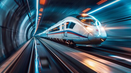 Aufkleber - A high-speed train traveling through a modern urban tunnel system, showcasing the integration of rail infrastructure with city planning.