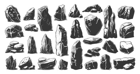 Wall Mural - pieces of stones icons set. stone, rock, pebble, mineral, natural, geology, texture, rough, surface,